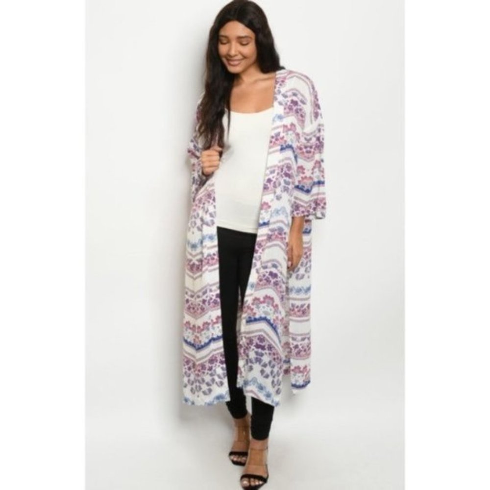 Chevron Floral Print Kimono